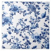 Blaue Chinoiserie Blumendekoration Fliese (Vorderseite)