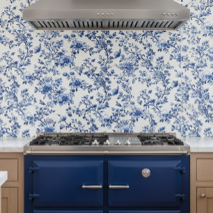 Blaue Chinoiserie Blumendekoration   Fliese