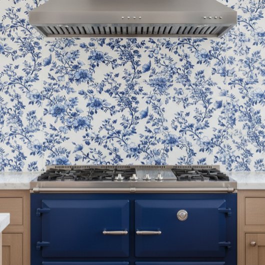 Blaue Chinoiserie Blumendekoration Fliese