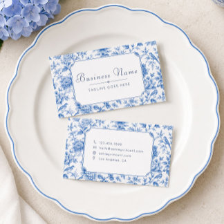 Blaue Chinoiserie Blumengraphik Visitenkarte