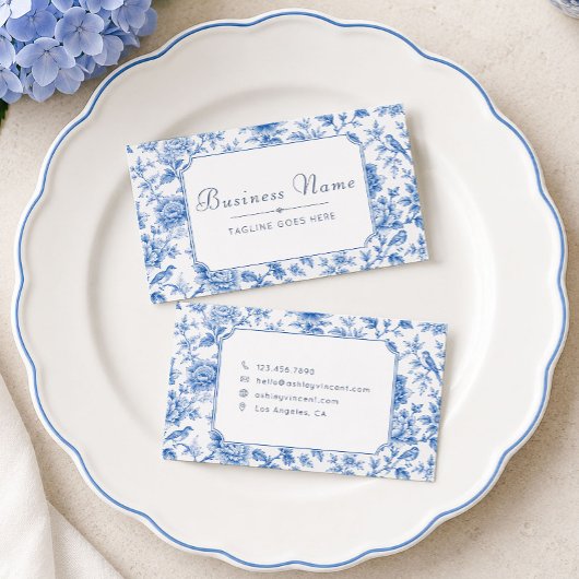Blaue Chinoiserie Blumengraphik Visitenkarte