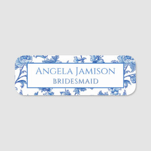 Blaue Chinoiserie-Blumenhochzeit Namensschild