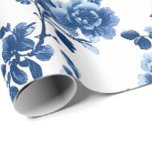 Blaue Chinoiserie-Blumenverpackungspapier Geschenkpapier (Rolleneckpunkt)