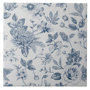 Blaue Chinoiserie Blumenvintage Fliese