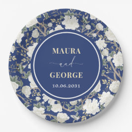 Blaue Chinoiserie Blumenvögel Hochzeit Pappteller