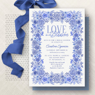 Blaue Chinoiserie Blumige Hochzeitsdusche Einladung
