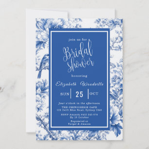 Blaue Chinoiserie-Bridal-Shower-Einladung Floral Einladung