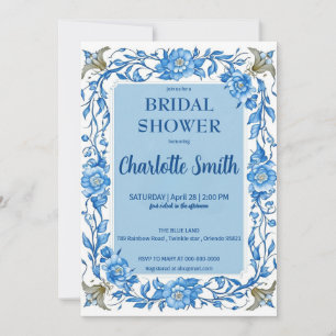 Blaue Chinoiserie chinesische Floral-Junggesellinn Save The Date