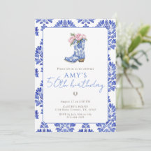 Blaue Chinoiserie-Cowgirl Western 50. Geburtstag 