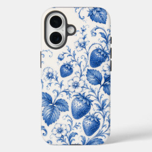 Blaue Chinoiserie-Erdbeer-Blumen-Handyhülle iPhone 16 Hülle