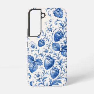 Blaue Chinoiserie-Erdbeer-Blumen-Handyhülle Samsung Galaxy Hülle