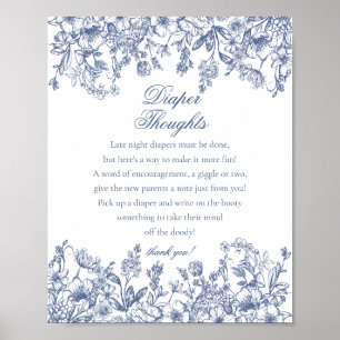 Blaue Chinoiserie-Flora-Windel-Gedanken-Baby-Party Poster