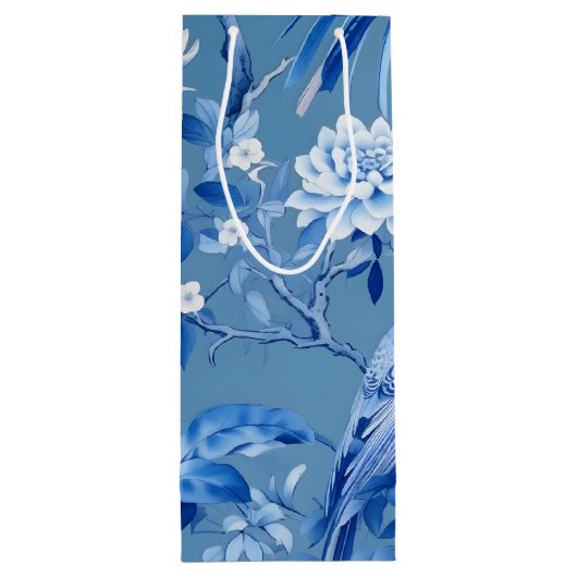 Blaue Chinoiserie Florenz Geschenktüte Für Weinflaschen (Rückseite)