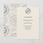 Blaue Chinoiserie-Gartenhochzeit - Save the Date (Vorne/Hinten)