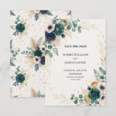 Blaue Chinoiserie-Gartenhochzeit - Save the Date (Vorne/Hinten)