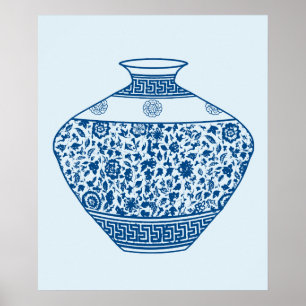 Blaue Chinoiserie-Ginger-Töpfe Vasen im Vintage-St Poster
