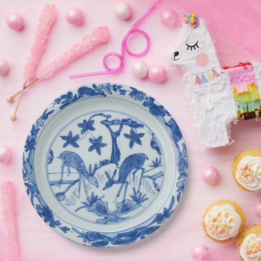 Blaue Chinoiserie Hirsche Imitate China Pappteller (Party)