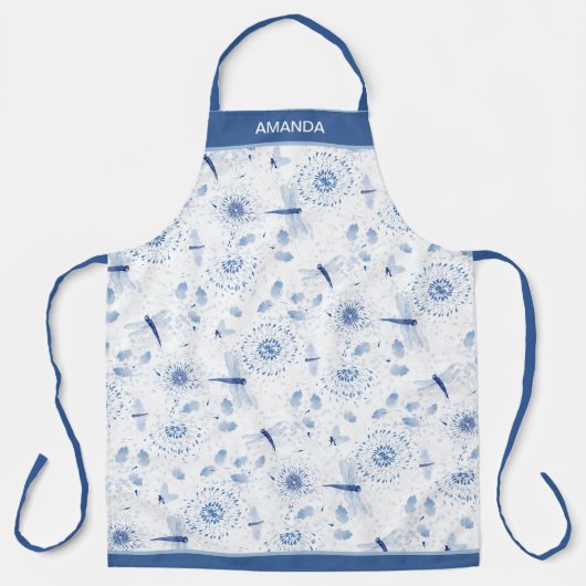 Blaue Chinoiserie Libellen und Blumen Schürze (Vorderseite)