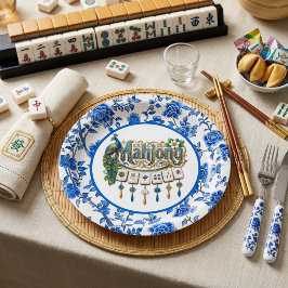 Blaue Chinoiserie Mahjong Pappteller