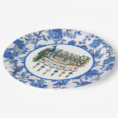 Blaue Chinoiserie Mahjong  Pappteller (Schrägansicht)