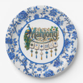 Blaue Chinoiserie Mahjong  Pappteller (Vorderseite)