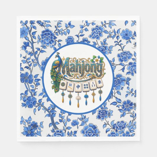 Blaue Chinoiserie Mahjong  Serviette (Vorderseite)