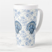 Blaue Chinoiserie-Muschel-Große Keramik-Latte-Mug Milchtasse (Rechte Ecke)