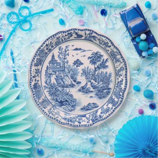 Blaue Chinoiserie Pagoda Pappteller (Party)