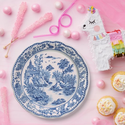 Blaue Chinoiserie Pagoda Pappteller (Party)