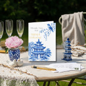 Blaue Chinoiserie-Pagode, floral, Danke