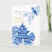 Blaue Chinoiserie-Pagode, floral, Danke (Vorderseite)