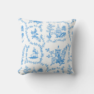 Blaue Chinoiserie-Pagode Kissen