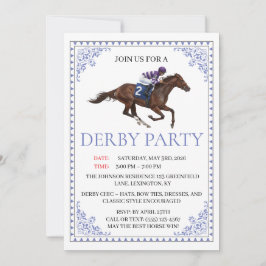 Blaue Chinoiserie-Pferderennen-Derby-Party-Einladu Einladung