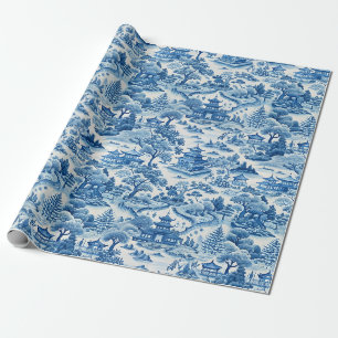 Blaue Chinoiserie Porzellan chinesisch Geschenkpapier