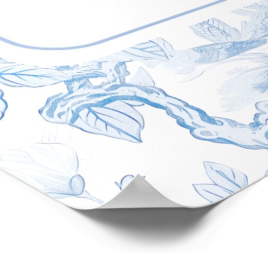 Blaue Chinoiserie Porzellan Hochzeitskarte Poster (Ecke)