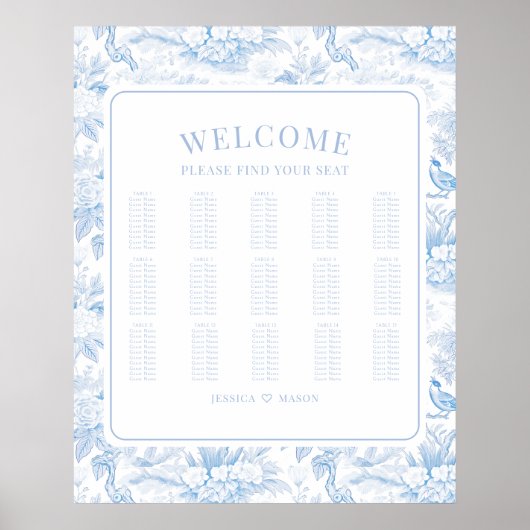 Blaue Chinoiserie Porzellan Hochzeitskarte Poster (Vorne)