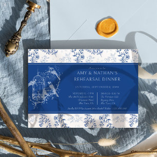 Blaue Chinoiserie Romantische Hochzeitsprobe Dinne Einladung