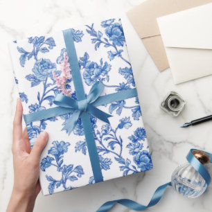 Blaue Chinoiserie Rose Peony Geschenkpapier