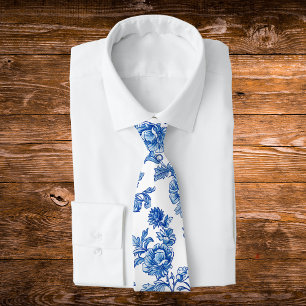 Blaue Chinoiserie Rose Peony Krawatte