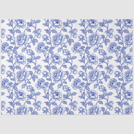 Blaue Chinoiserie Rose Peony Seidenpapier (Vorderseite)