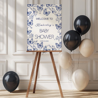 Blaue Chinoiserie-Schmetterling-Baby-Party Poster