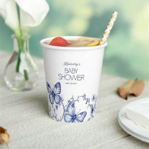 Blaue Chinoiserie-Schmetterlings-Baby-Party Pappbecher
