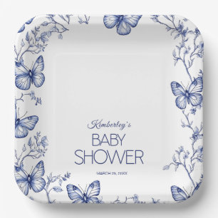 Blaue Chinoiserie-Schmetterlings-Baby-Party Pappteller