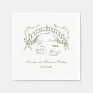 Blaue Chinoiserie-Schwan-Brücke Rustikale Hochzeit Serviette