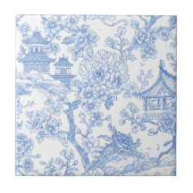 Blaue Chinoiserie-Toile-Drache-Kirschblüte