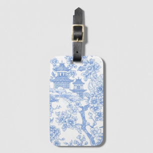 Blaue Chinoiserie-Toile-Drache Kirschblüte Gepäckanhänger