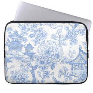 Blaue Chinoiserie-Toile-Drache-Kirschblüte Laptopschutzhülle