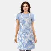 Blaue Chinoiserie-Toile-Drache-Kirschblüte Schürze (Getragen)