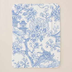 Blaue Chinoiserie-Toile-Drache-Kirschblüte Sherpadecke