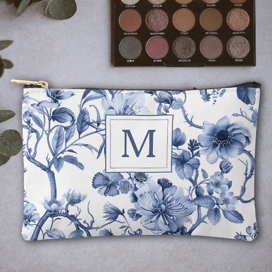 Blaue Chinoiserie-Toile-Monogramm Zubehörtasche